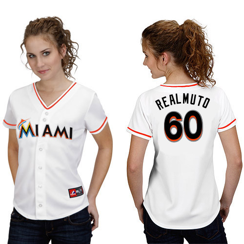 J-T Realmuto #60 mlb Jersey-Miami Marlins Women's Authentic Home White Cool Base Baseball Jersey